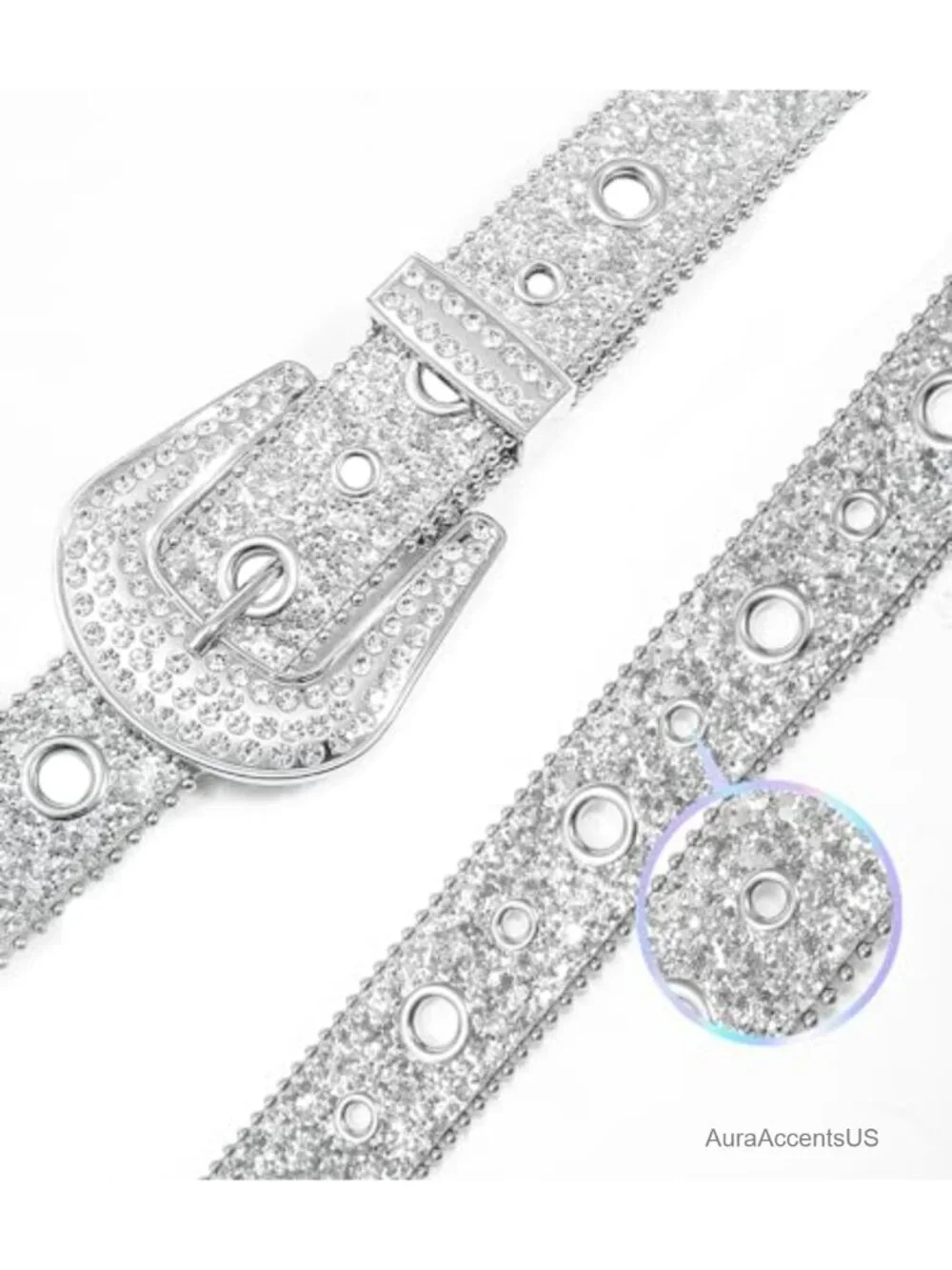 Rhinestone Sequin Studded Western Belt for Women Adjustable Faux Leather